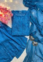 Palak Chikankari Rayon Long Kurti Set with Dupatta - Blue - Image 2