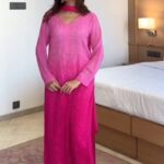 Dia Viscose Resham Jaal Chikankari and Mukesh Work 3pc Set- Ombre Pink