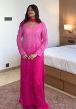 Dia Viscose Resham Jaal Chikankari and Mukesh Work 3pc Set- Ombre Pink