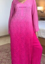Dia Viscose Resham Jaal Chikankari and Mukesh Work 3pc Set- Ombre Pink - Image 2