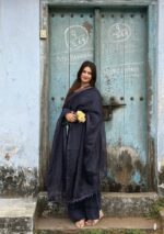 Mehrunnisa Chikankari Farshi Shalwar Suit- Navy Blue - Image 7