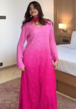 Dia Viscose Resham Jaal Chikankari and Mukesh Work 3pc Set- Ombre Pink - Image 5