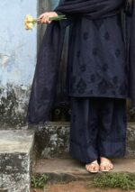 Mehrunnisa Chikankari Farshi Shalwar Suit- Navy Blue - Image 2