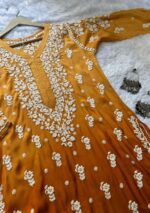 Maria 3D Chikankari Muslin Ombre Long Kurti- Mustard - Image 2