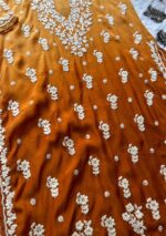 Maria 3D Chikankari Muslin Ombre Long Kurti- Mustard - Image 5