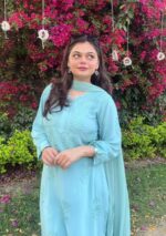 Palak Chikankari Rayon Long Kurti Set with Dupatta - Sea Green