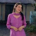 Palak Chikankari Rayon Long Kurti Set with Dupatta - Lavender