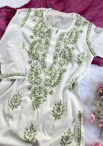 Sadiya Cotton Chikankari Long Kurti - Green