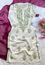Sadiya Cotton Chikankari Long Kurti - Green - Image 3