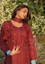 Palak Chikankari Rayon Long Kurti Set with Dupatta - Terracotta Brown - Image 2