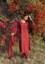 Palak Chikankari Rayon Long Kurti Set with Dupatta - Terracotta Brown - Image 7