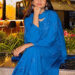Palak Chikankari Rayon Long Kurti Set with Dupatta - Blue