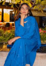 Palak Chikankari Rayon Long Kurti Set with Dupatta - Blue