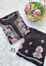 Laiba Black & Baby Pink Chikankari Rayon Kurta Set - Image 2