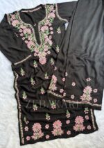 Laiba Black & Baby Pink Chikankari Rayon Kurta Set - Image 4