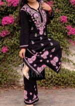 Laiba Black & Baby Pink Chikankari Rayon Kurta Set - Image 3