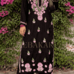Laiba Black & Baby Pink Chikankari Rayon Kurta Set