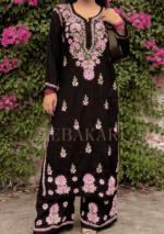 Laiba Black & Baby Pink Chikankari Rayon Kurta Set