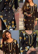 Heer Black Chikankari Modal Long Kurti - Yellow - Image 4