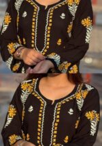 Heer Black Chikankari Modal Long Kurti - Yellow - Image 2