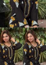 Heer Black Chikankari Modal Long Kurti - Yellow - Image 3