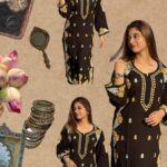 Heer Black Chikankari Modal Long Kurti - Yellow