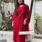 Palak Chikankari Rayon Long Kurti Set with Dupatta - Red