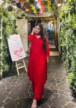 Palak Chikankari Rayon Long Kurti Set with Dupatta - Red - Image 3