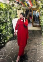 Palak Chikankari Rayon Long Kurti Set with Dupatta - Red - Image 7