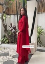 Palak Chikankari Rayon Long Kurti Set with Dupatta - Red - Image 8