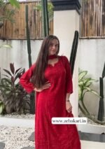 Palak Chikankari Rayon Long Kurti Set with Dupatta - Red - Image 4