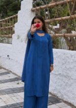 Palak Chikankari Rayon Long Kurti Set with Dupatta - Blue - Image 7