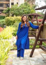 Palak Chikankari Rayon Long Kurti Set with Dupatta - Blue