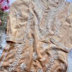 Naina 3D Chikankari Chanderi Long Kurti - Ombre Beige