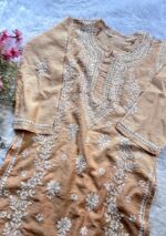 Naina 3D Chikankari Chanderi Long Kurti - Ombre Beige