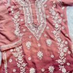 Naina 3D Chikankari Chanderi Long Kurti - Ombre Rose Brown
