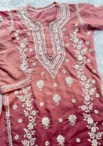 Naina 3D Chikankari Chanderi Long Kurti - Ombre Rose Brown