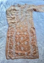 Naina 3D Chikankari Chanderi Long Kurti - Ombre Beige - Image 2