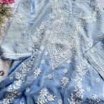 Naina 3D Chikankari Chanderi Long Kurti - Ombre Blue
