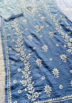 Naina 3D Chikankari Chanderi Long Kurti - Ombre Blue - Image 4