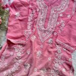 Naina 3D Chikankari Chanderi Long Kurti - Ombre Pink
