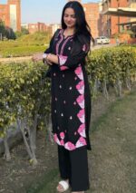 Heer Black Chikankari Modal Long Kurti - Pink