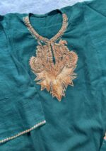 Kashmiri Tilla Work Woolen Pheran 3pc Set- Teal blue - Image 4