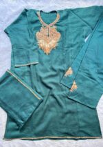 Kashmiri Tilla Work Woolen Pheran 3pc Set- Teal blue - Image 2