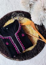 Heer Black Chikankari Modal Long Kurti - Pink - Image 2