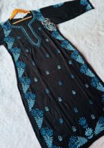 Heer Black Chikankari Modal Long Kurti - Blue