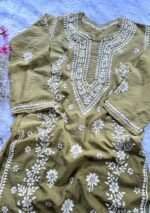 Naina 3D Chikankari Chanderi Long Kurti - Ombre Green