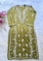 Naina 3D Chikankari Chanderi Long Kurti - Ombre Green - Image 3