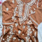 Naina 3D Chikankari Chanderi Long Kurti - Ombre Brown