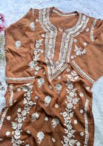 Naina 3D Chikankari Chanderi Long Kurti - Ombre Brown